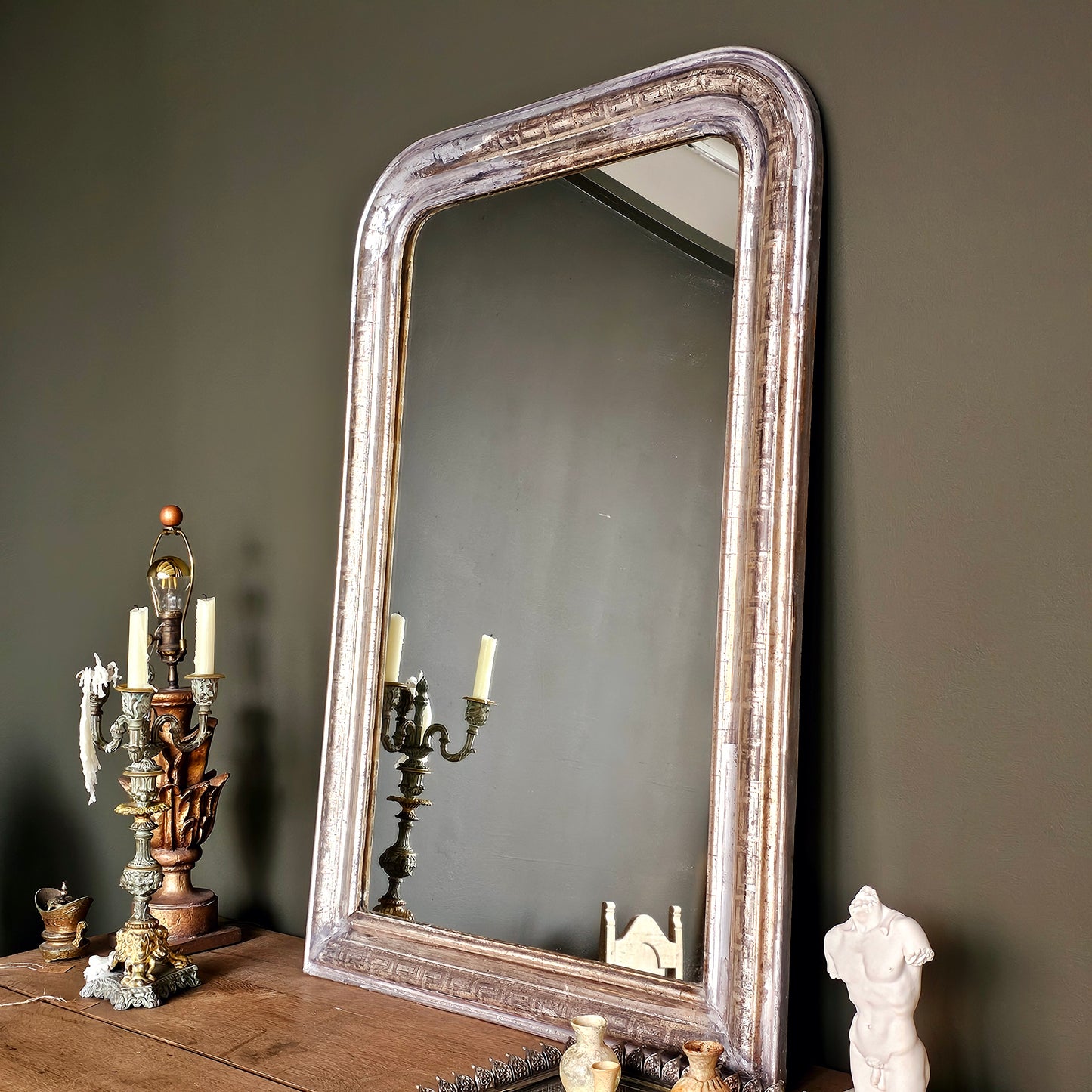 Mid 19th Century French Silver Leaf Louis Philippe Mirror With Greek Key Motif