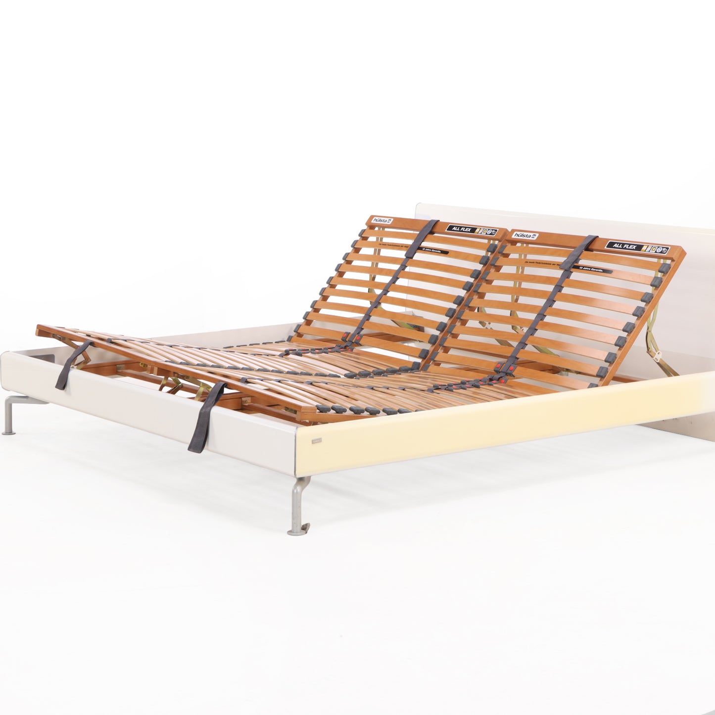 Contemporary Hülsta King Bed Frame in White Lacquer with Brushed Aluminum Legs
