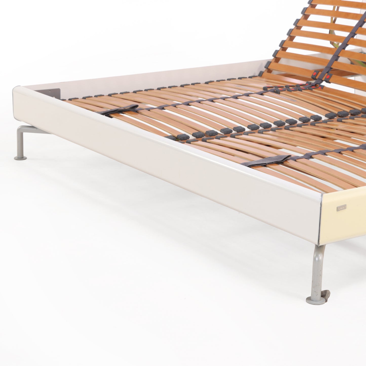 Contemporary Hülsta King Bed Frame in White Lacquer with Brushed Aluminum Legs