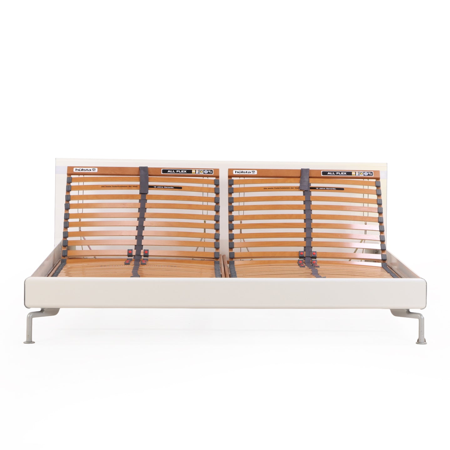 Contemporary Hülsta King Bed Frame in White Lacquer with Brushed Aluminum Legs