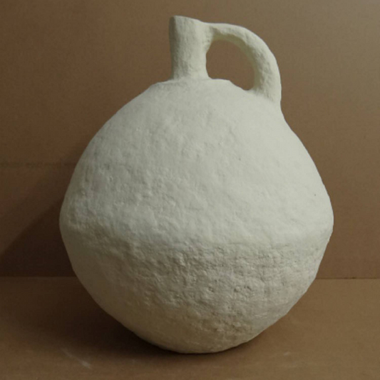 Paper Mache Vase w/Handle Off-White Dia 18"