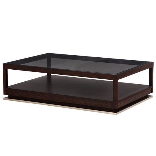 Contemporary Coffee Table, Attributed to Minotti, Glass Top with Espresso Frame
