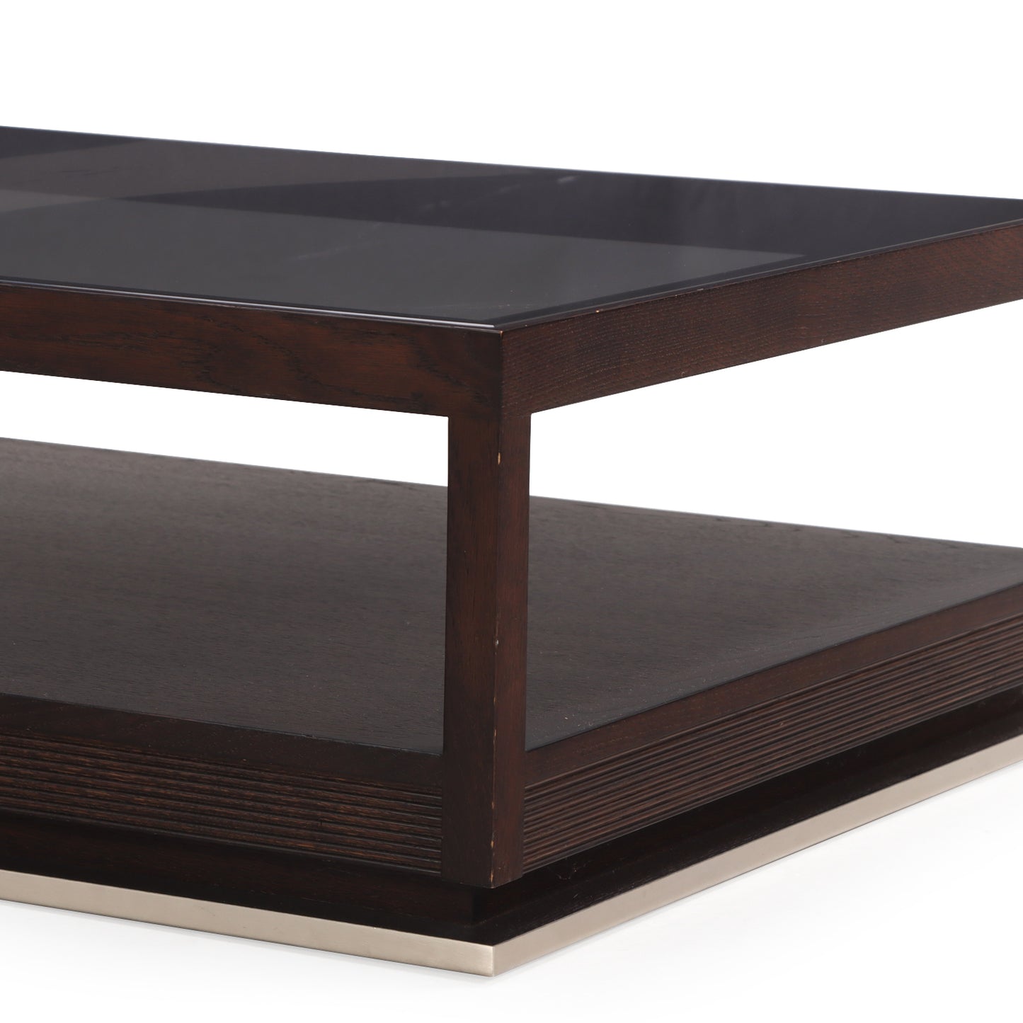 Contemporary Coffee Table, Attributed to Minotti, Glass Top with Espresso Frame