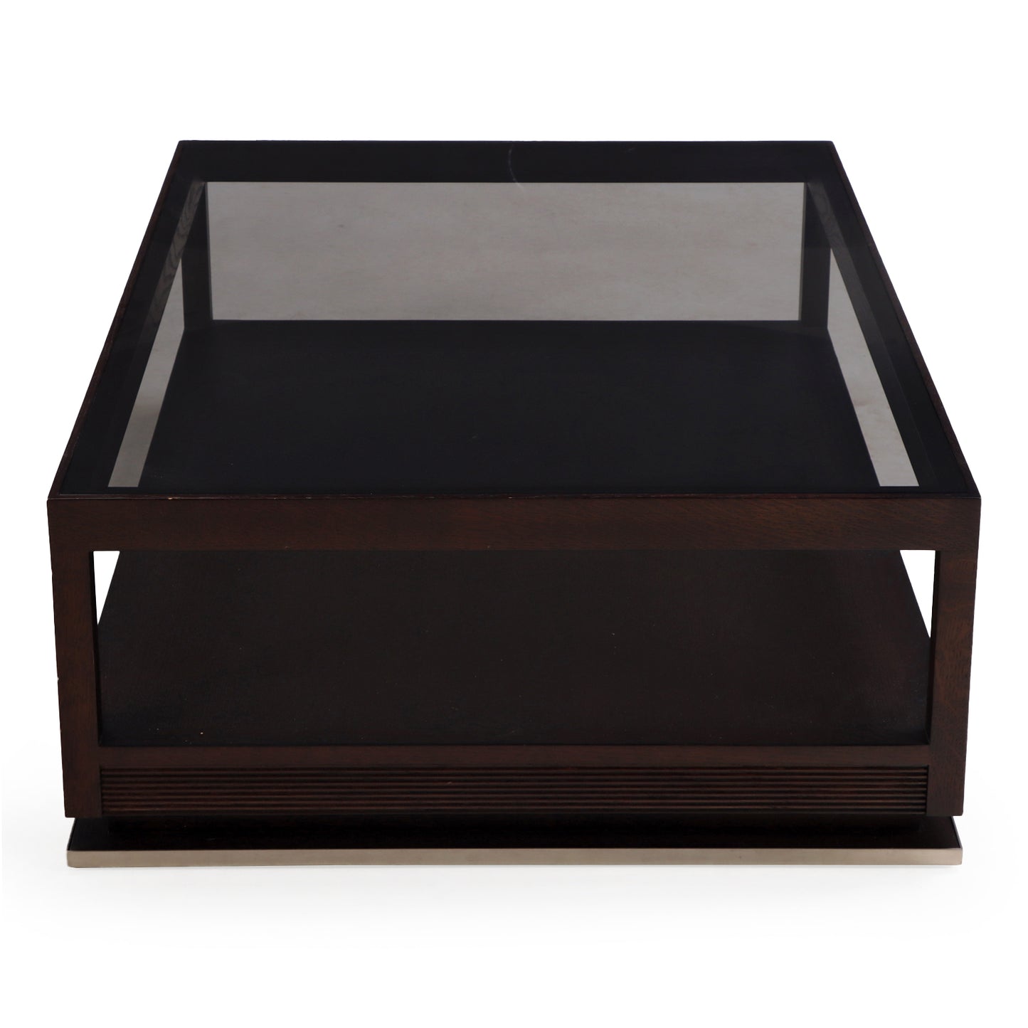 Contemporary Coffee Table, Attributed to Minotti, Glass Top with Espresso Frame