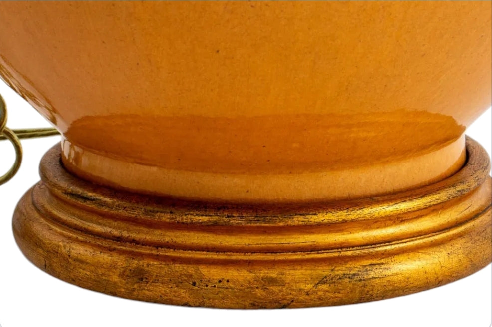 Mid 20th Century Yellow Double Gourd Ceramic Vase Lamp in the Style of Christopher Spitzmiller