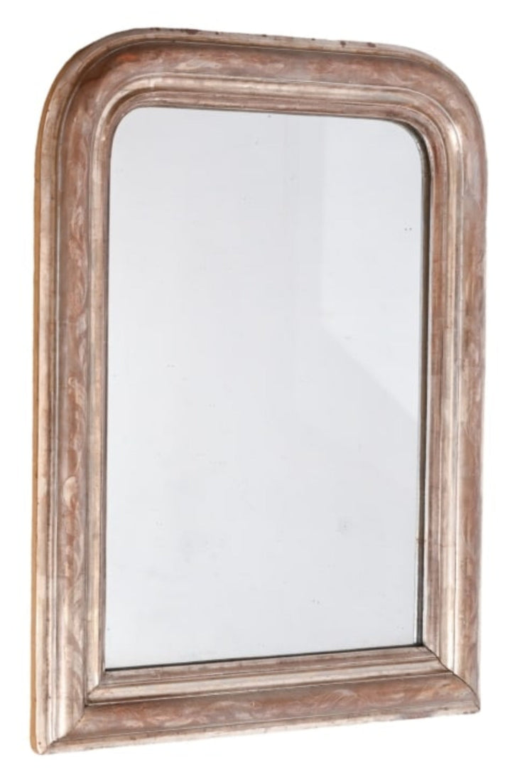 Late 19th Century French Louis Philippe Style Silver Gilded Mirror With Incised Floral Design