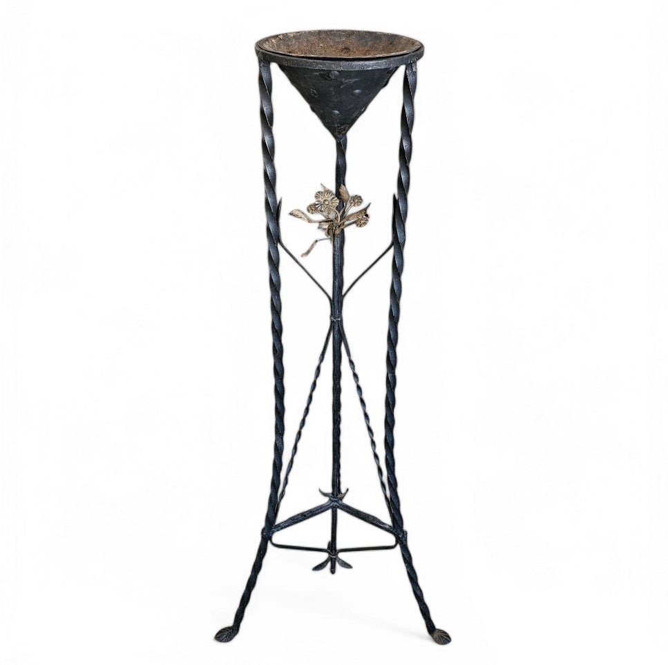 Spanish Colonial Style Wrought Iron Plant Stand With Floral Details