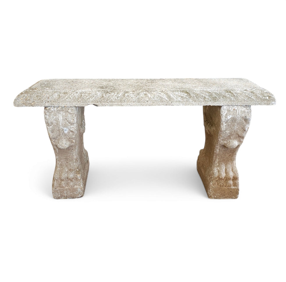 Antique Cast Stone Bench With Acanthus and Paw Motif