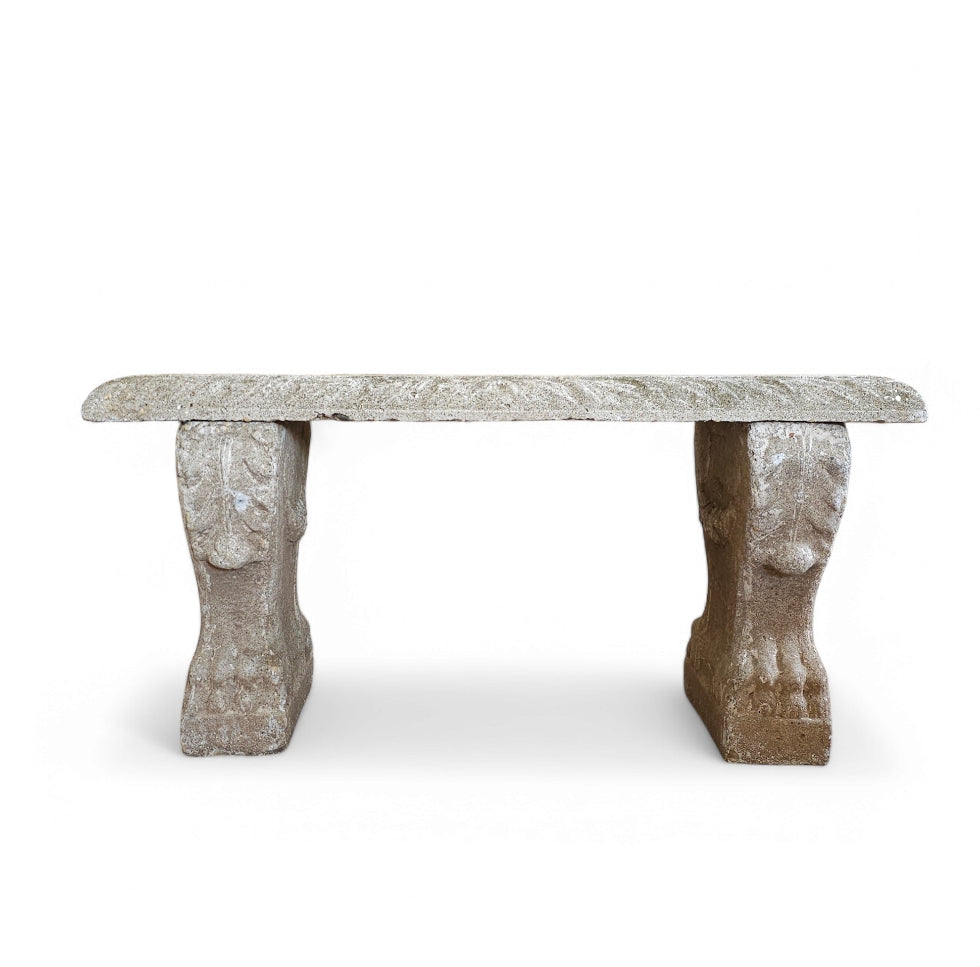 Antique Cast Stone Bench With Acanthus and Paw Motif