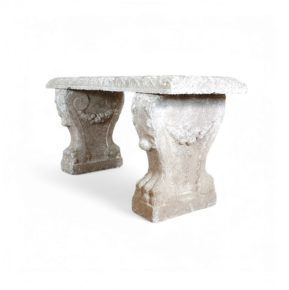 Antique Cast Stone Bench With Acanthus and Paw Motif