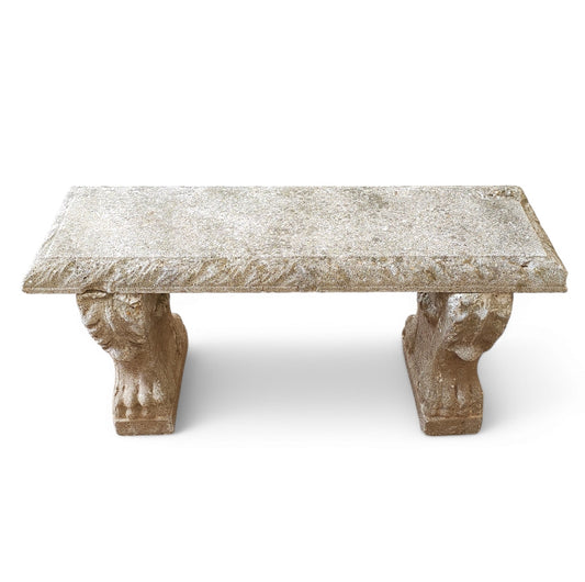 Antique Cast Stone Bench With Acanthus and Paw Motif