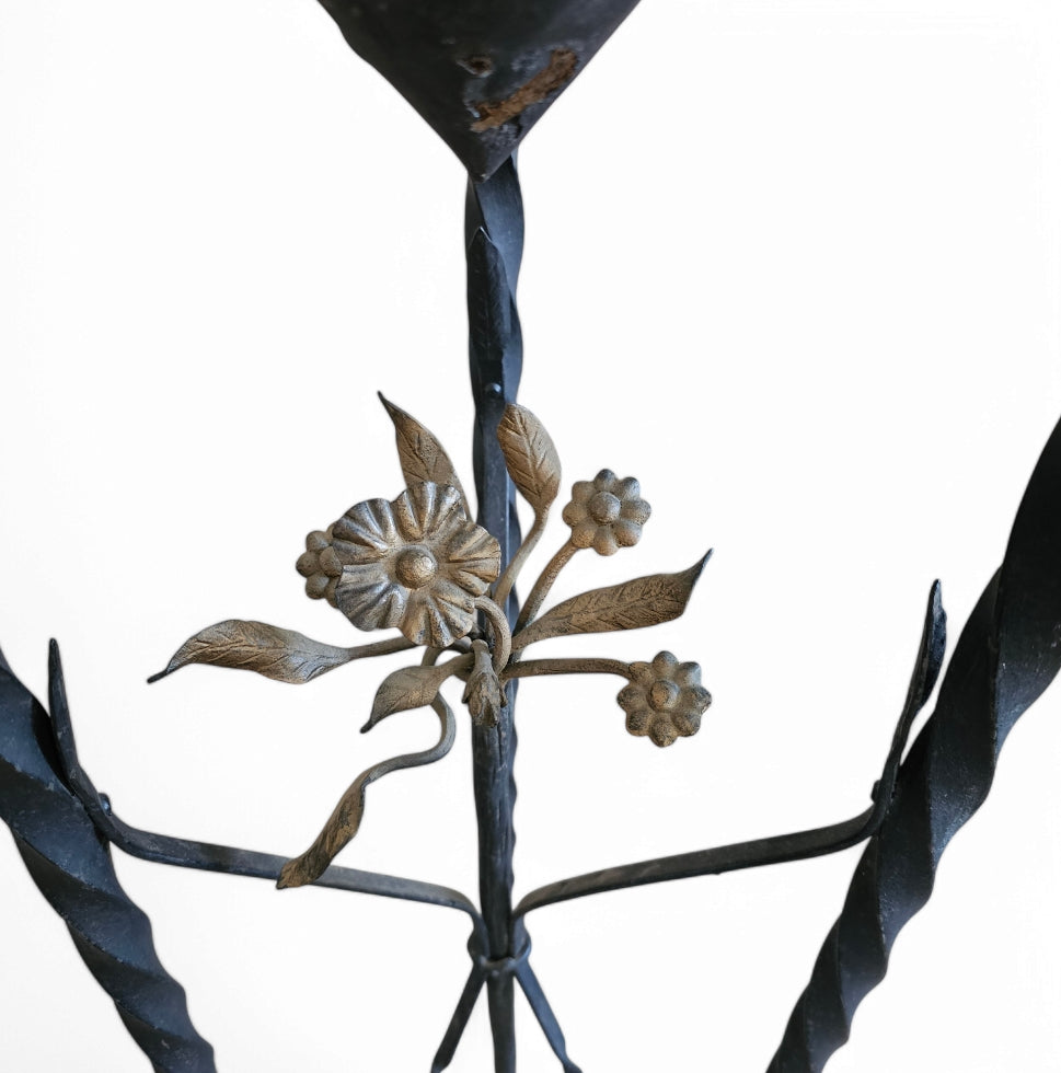 Spanish Colonial Style Wrought Iron Plant Stand With Floral Details