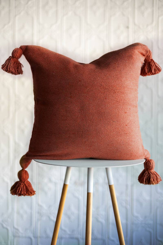 Moroccan Pom Pom Pillow Cover - Rust: 20 x 20"