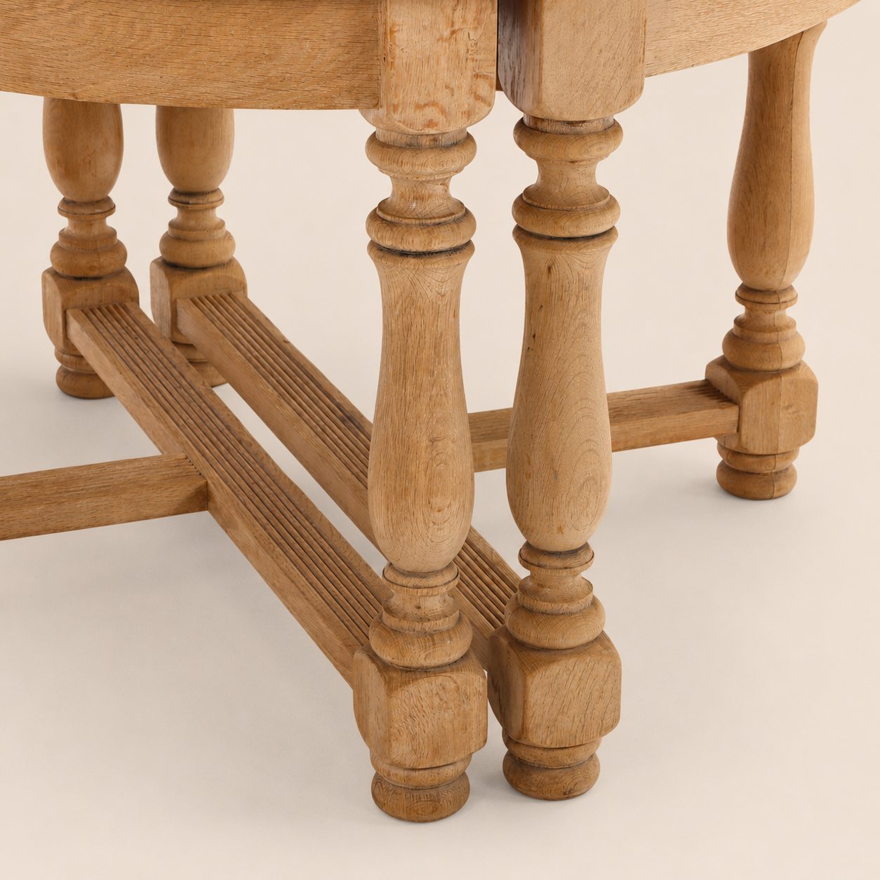 1950s Pair of French Solid Oak Demilune Console Tables / Expandable Dining Form