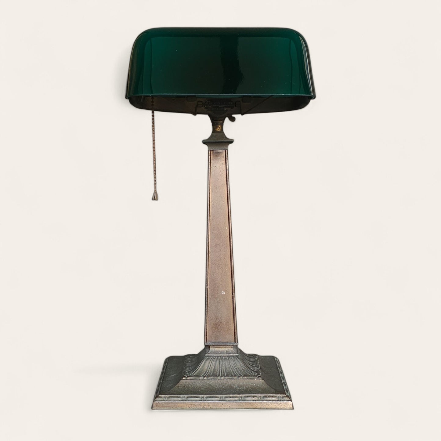 Early 20th C Emeralite Cased Glass and Brass Desk Lamp