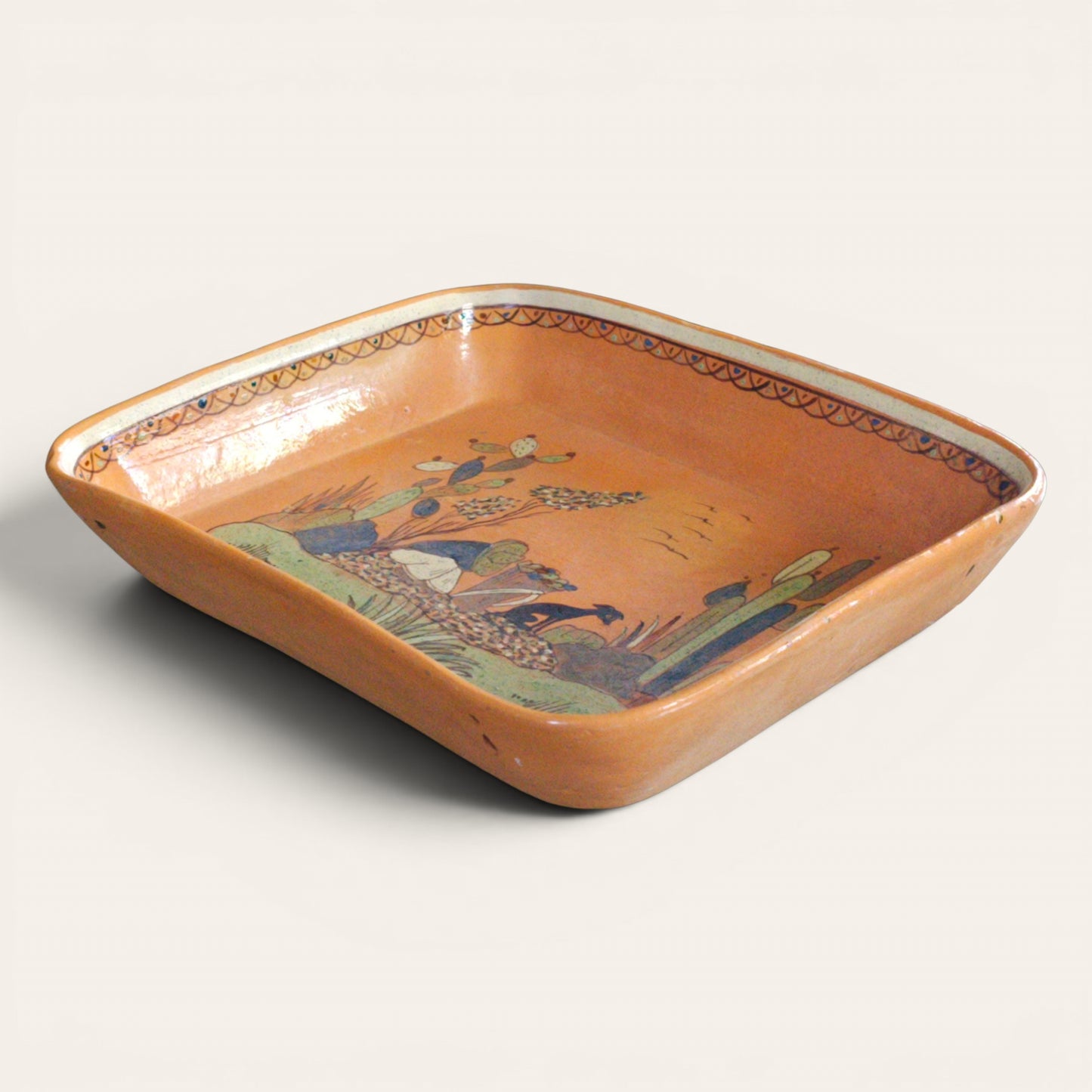 1930s–1940s Mexican Tlaquepaque Folk Art Pottery Tray