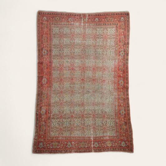 Early 20th Century Persian Rug in Rose, Deep Blue, and Brown
