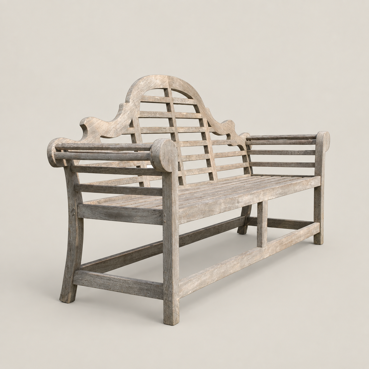 20th Century Lutyens-Style Teak Garden Bench with Weathered Patina