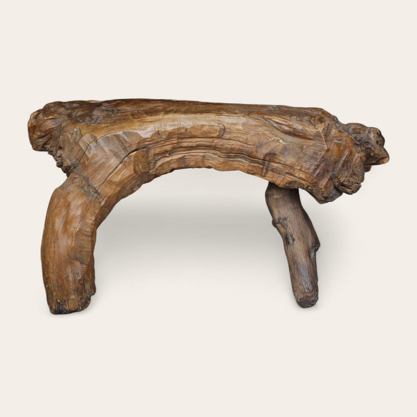 20th Century Folk Art Carved Wood Root-Form Stool with Peg Joinery