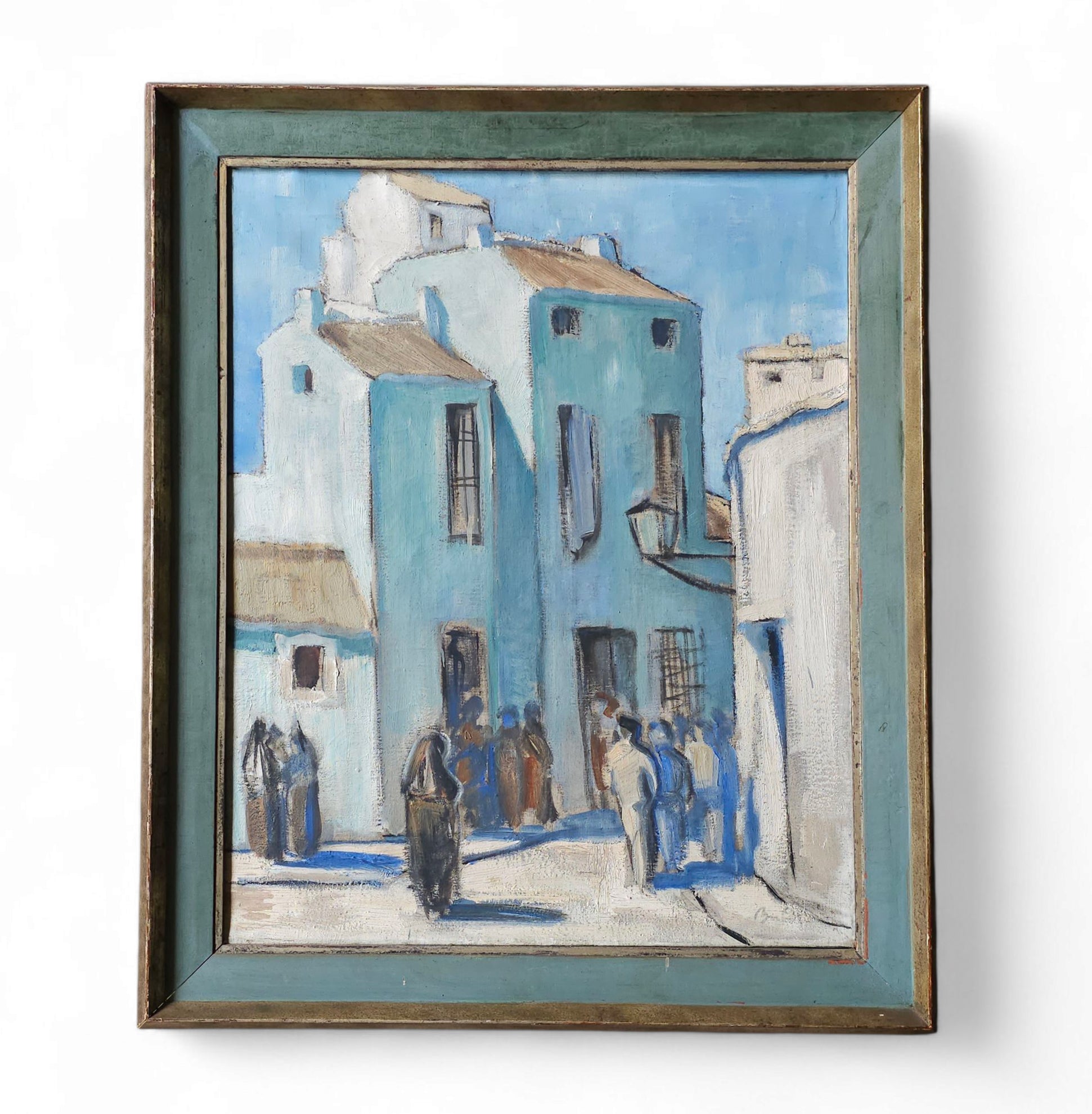 European School Streetscape, Oil on Canvas, Framed