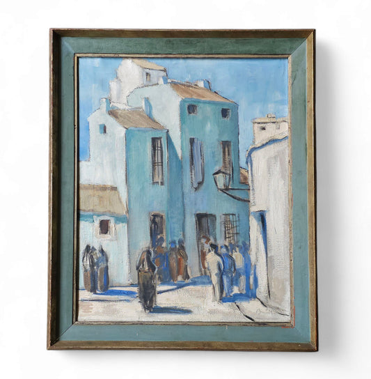 European School Streetscape, Oil on Canvas, Framed