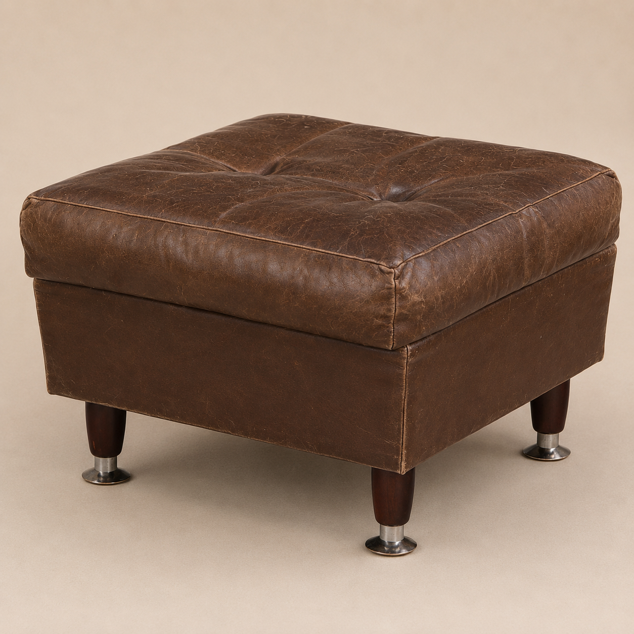 1970s Swiss Style Leather Lounge Chair and Ottoman in the Manner of De Sede