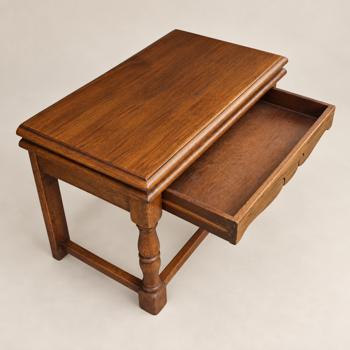 Circa 1940s English Jacobean Revival Oak Child’s Writing Desk / Side Table by Castle Furniture