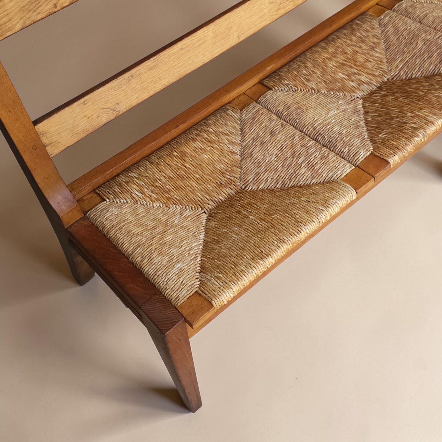 Mid-Century Dutch Oak Hall Bench with Rush Seat, Pair Available