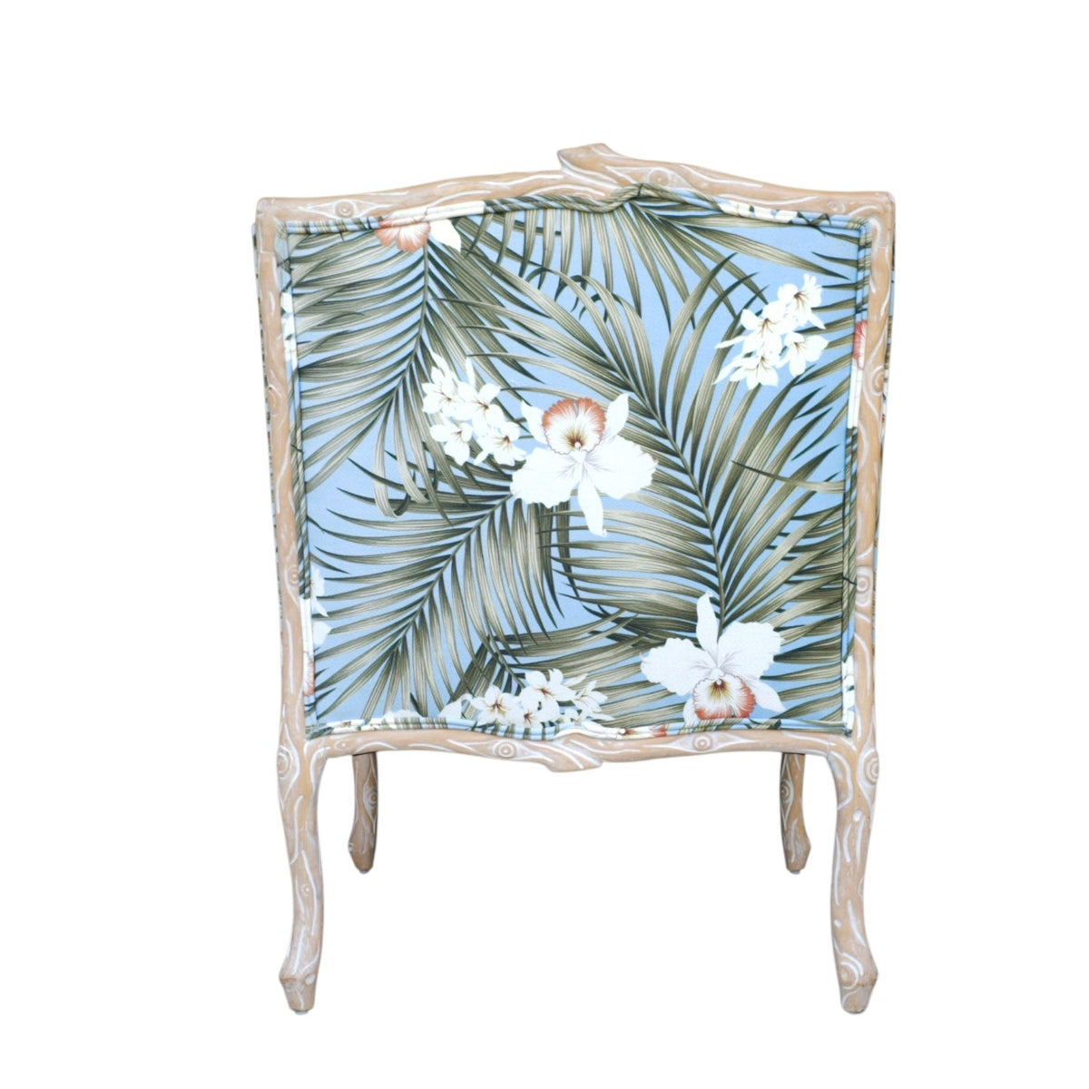 Late 20th Century–Early 21st Century Branch-Form Carved Wood Bergère Armchair with Tropical Upholstery