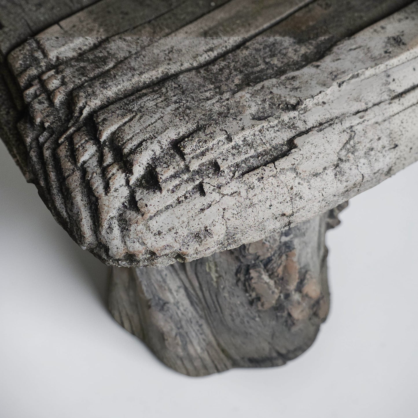 Vintage Faux Bois Concrete Garden Bench in Sculptural Tree Stump Form 54"