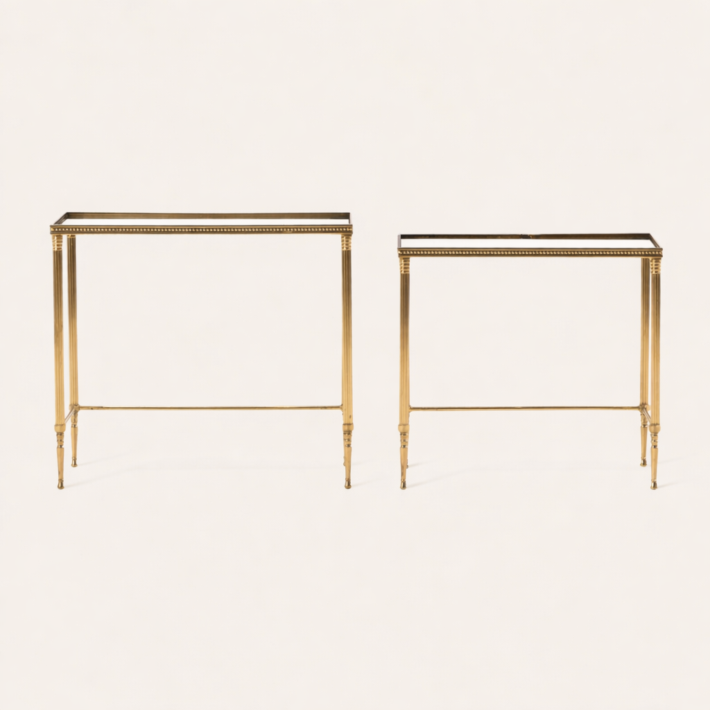 Vintage Italian Regency-Style Brass Nesting Tables with Glass Tops