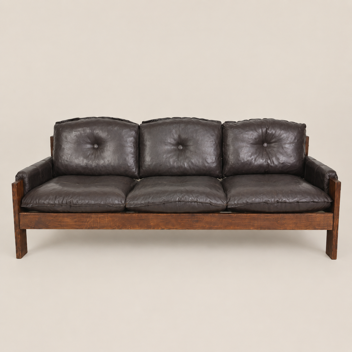 1970s Danish Modern Oak & Leather Three-Piece Living Room Suite in the Style of Esko Pajamies' Bonanza Collection