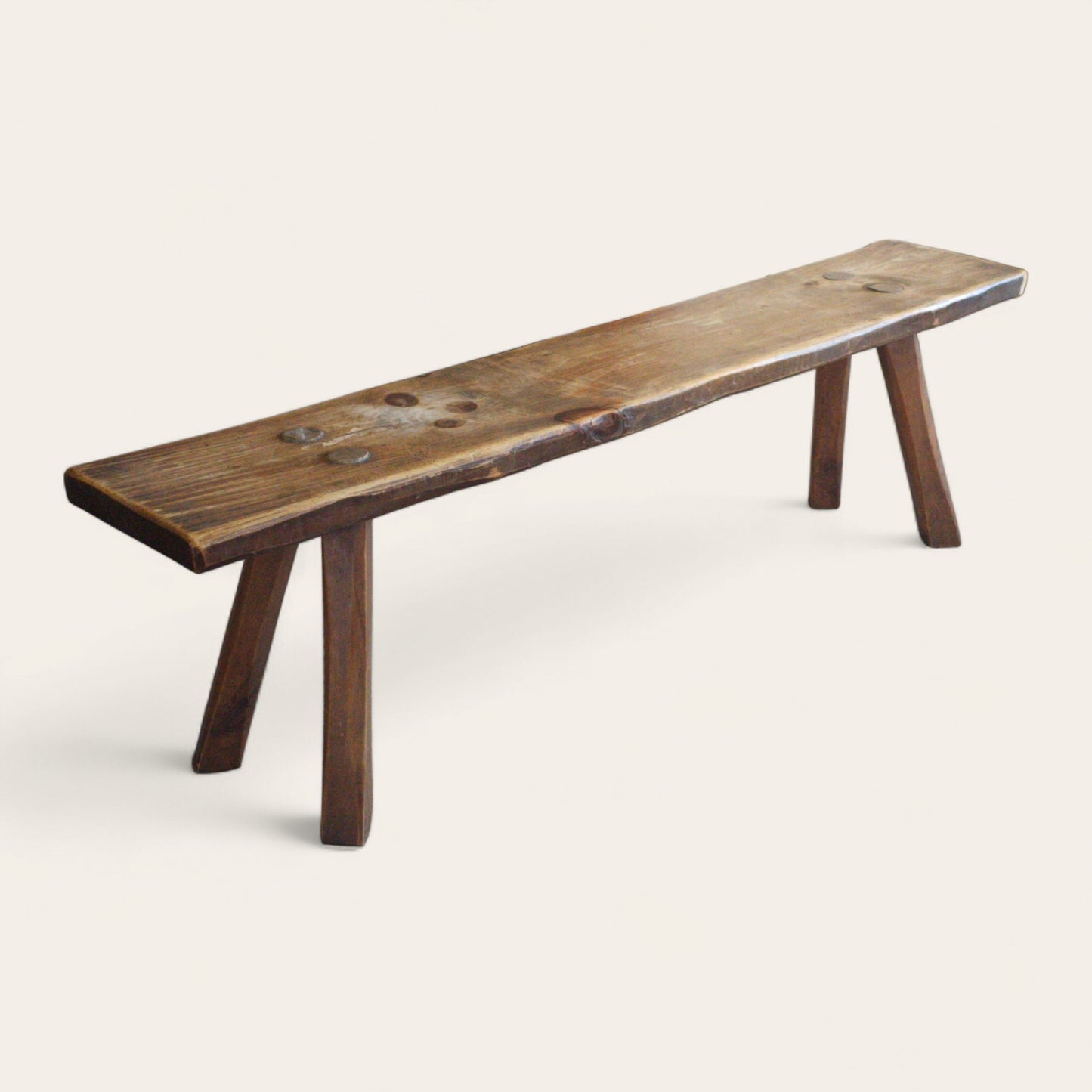 European Brutalist Style Rustic Pine Bench, Mid-20th Century