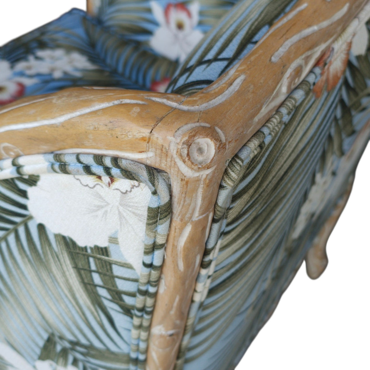 Late 20th Century–Early 21st Century Branch-Form Carved Wood Bergère Armchair with Tropical Upholstery