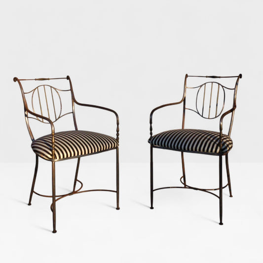 Pair of Mid-20th Century Neoclassical Iron Garden Armchairs in the Style of Maison Baguès