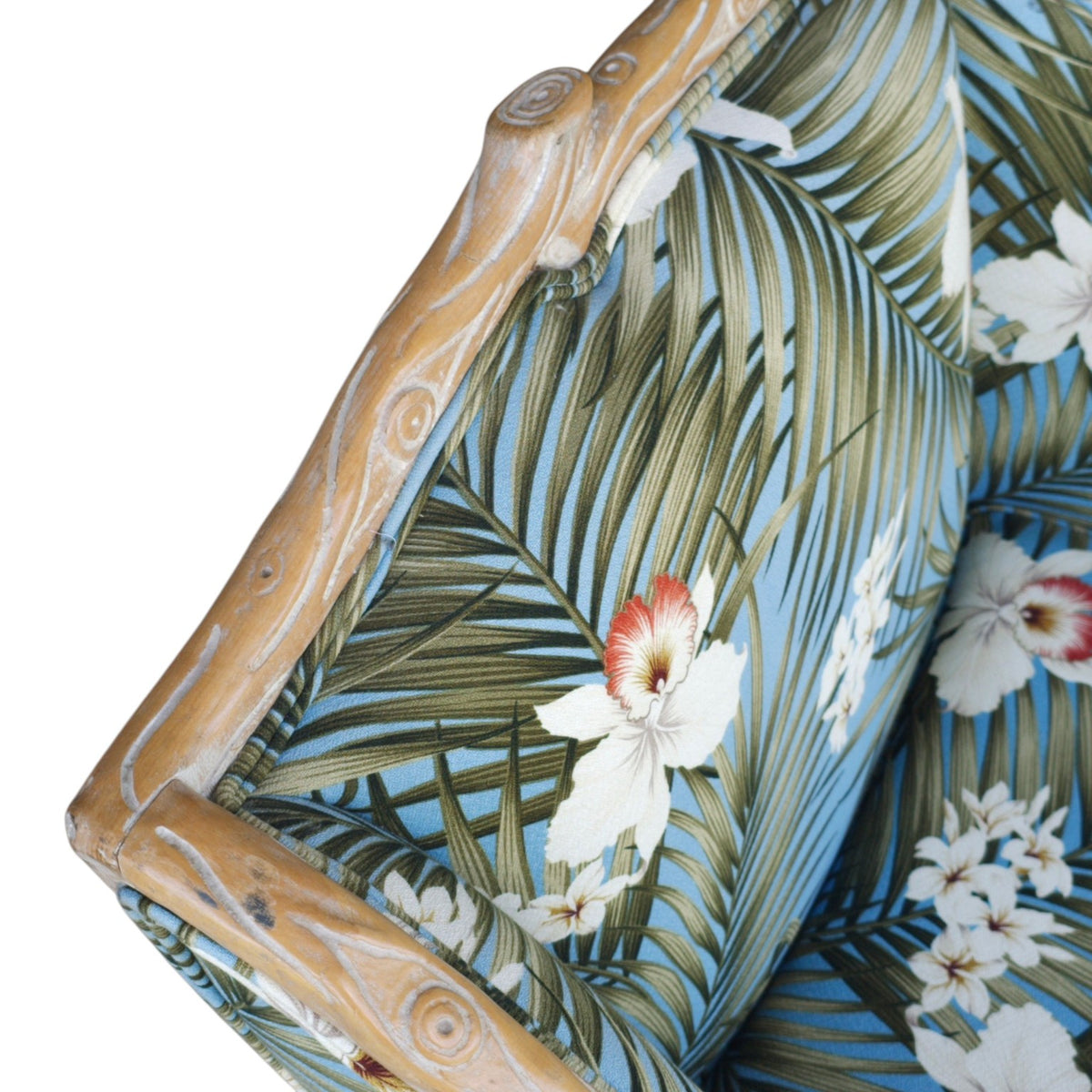Late 20th Century–Early 21st Century Branch-Form Carved Wood Bergère Armchair with Tropical Upholstery