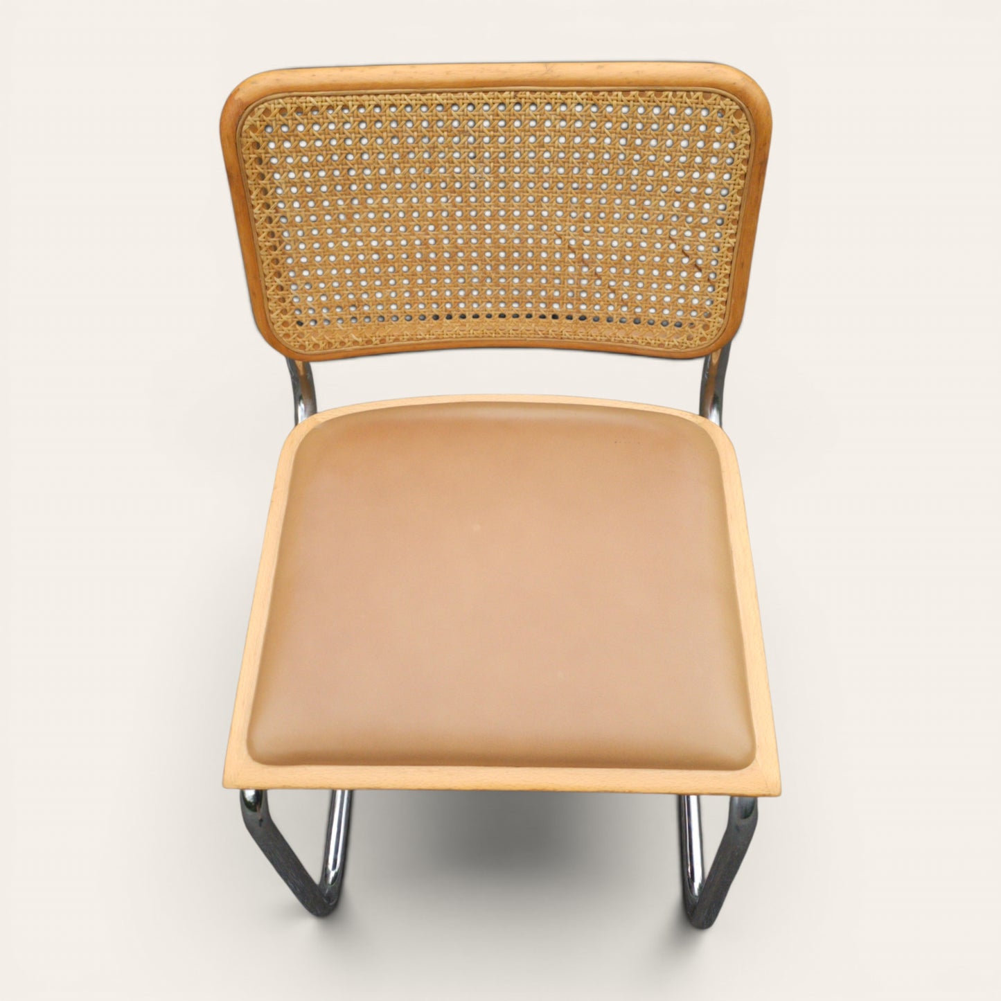 Cesca Dining Chairs, Set of Four, Cane and Leather, Attributed to Marcel Breuer
