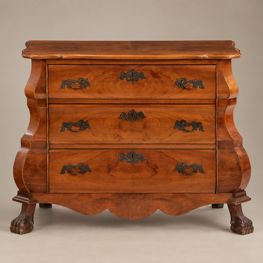 20th Century Dutch Baroque-Style Burr Walnut Bombé Chest of Drawers