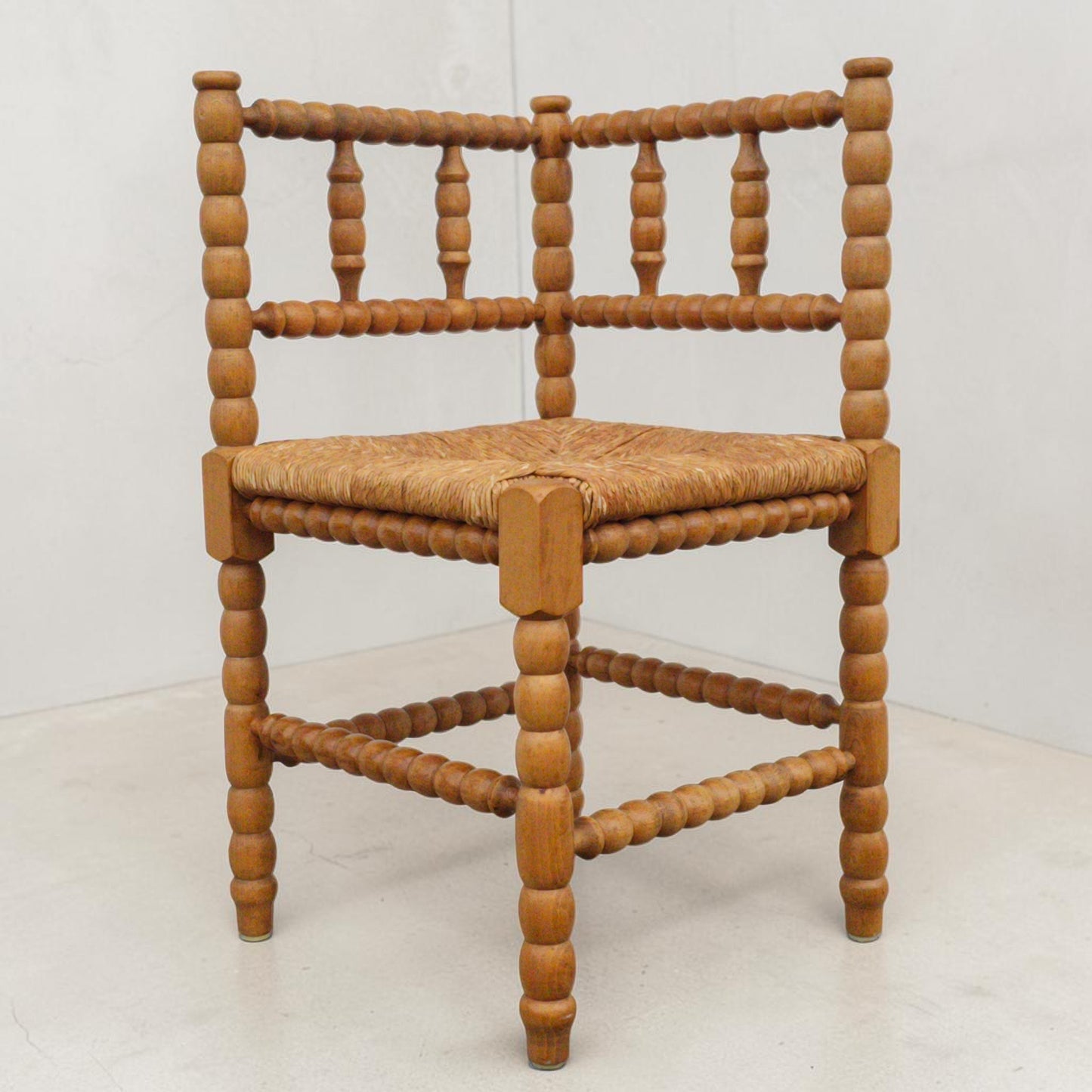 1950s Dutch Bobbin Turned Corner Chair with Rush Seat