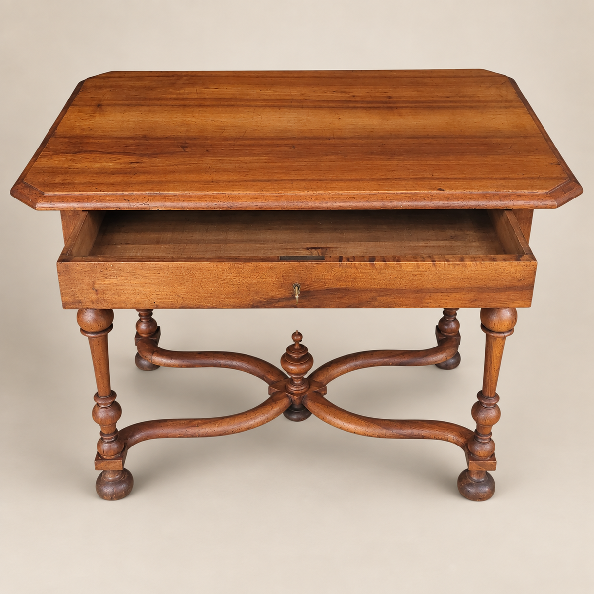 20th Century Louis XIII Style Walnut Writing Table with X-Form Stretcher