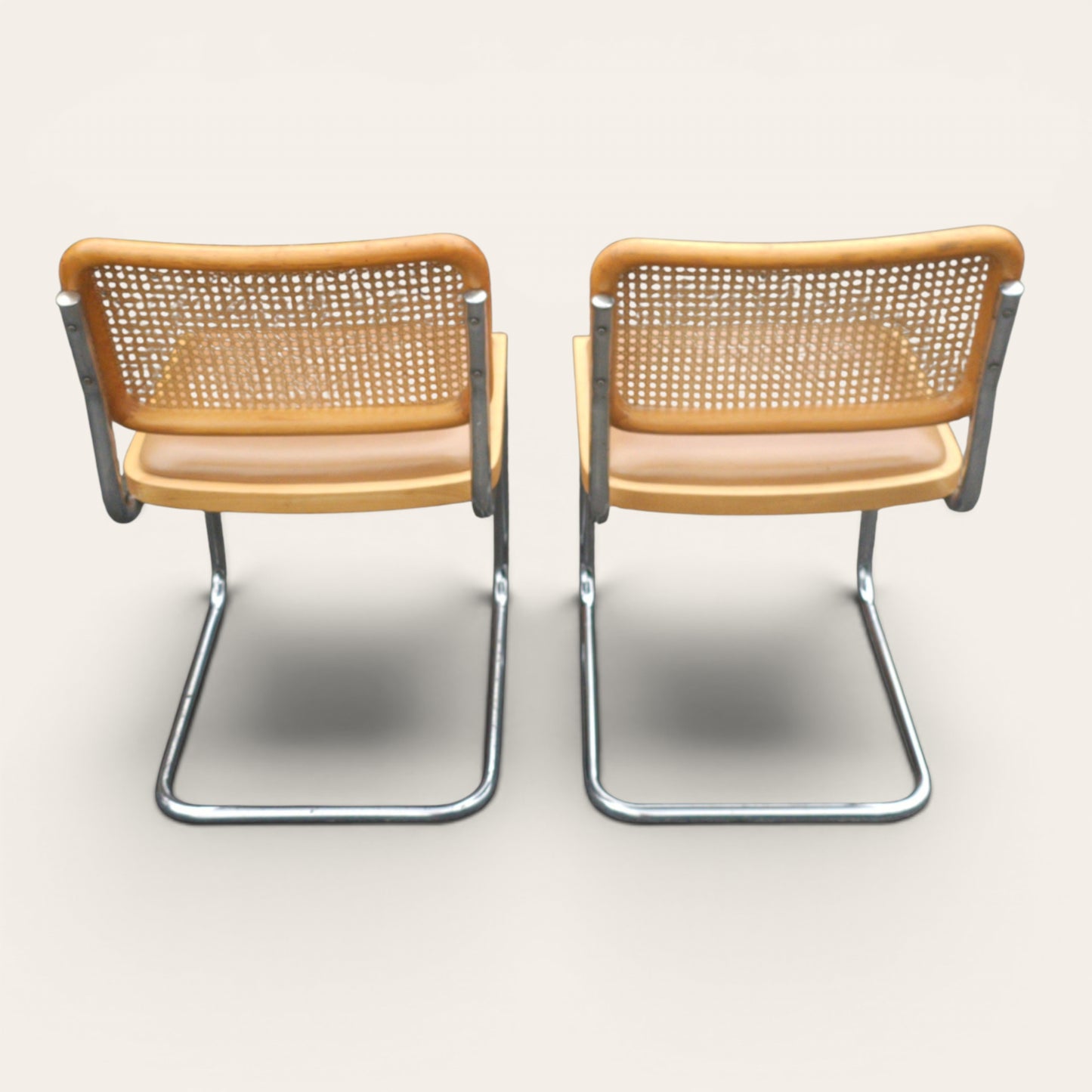 Cesca Dining Chairs, Set of Four, Cane and Leather, Attributed to Marcel Breuer