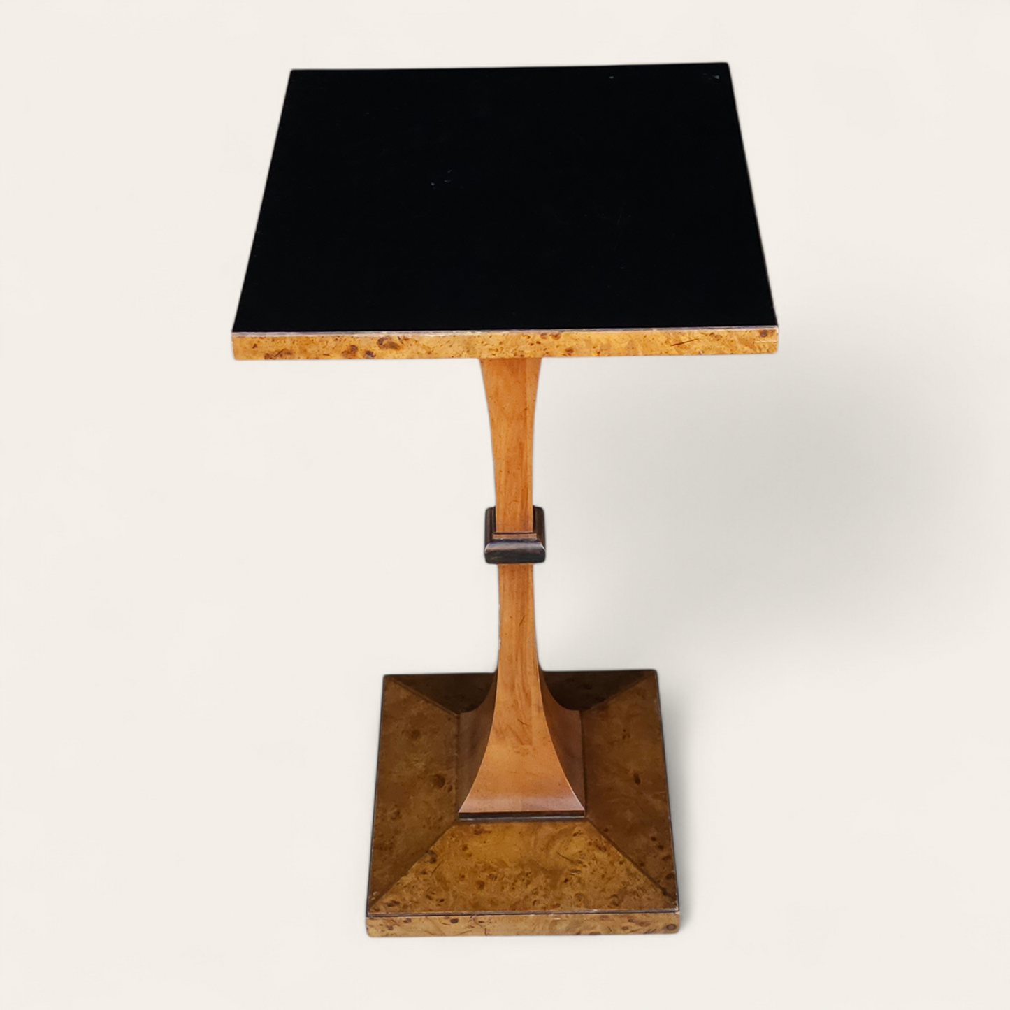 Burl Walnut & Ebonized Drinks Table / Pedestal, Styled after Biedermeyer 1960s