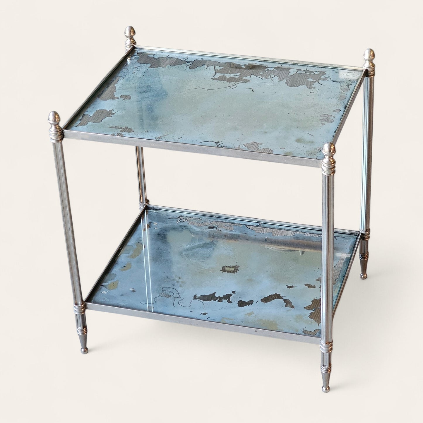Chrome-Plated Two-Tier Side Table with Mirrored Shelves styled after Maison Jansen