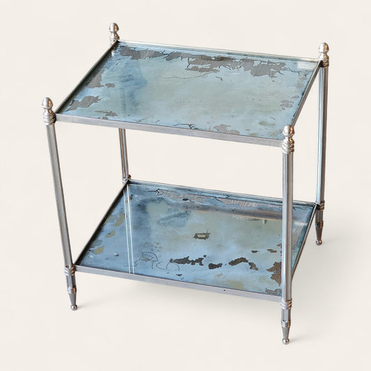 Chrome-Plated Two-Tier Side Table with Mirrored Shelves styled after Maison Jansen