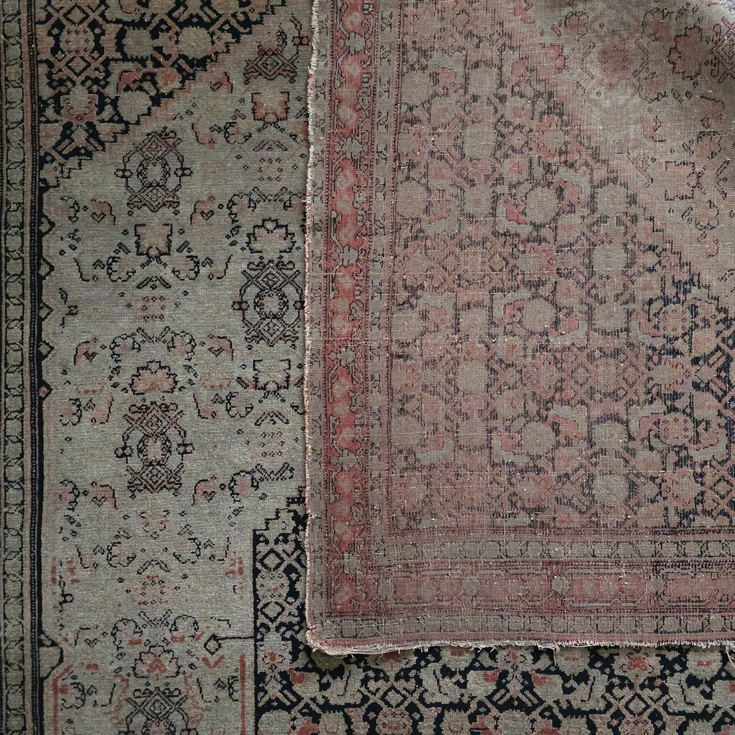 Early 20th Century Persian Area Rug in Rose, Deep Blue & Terracotta