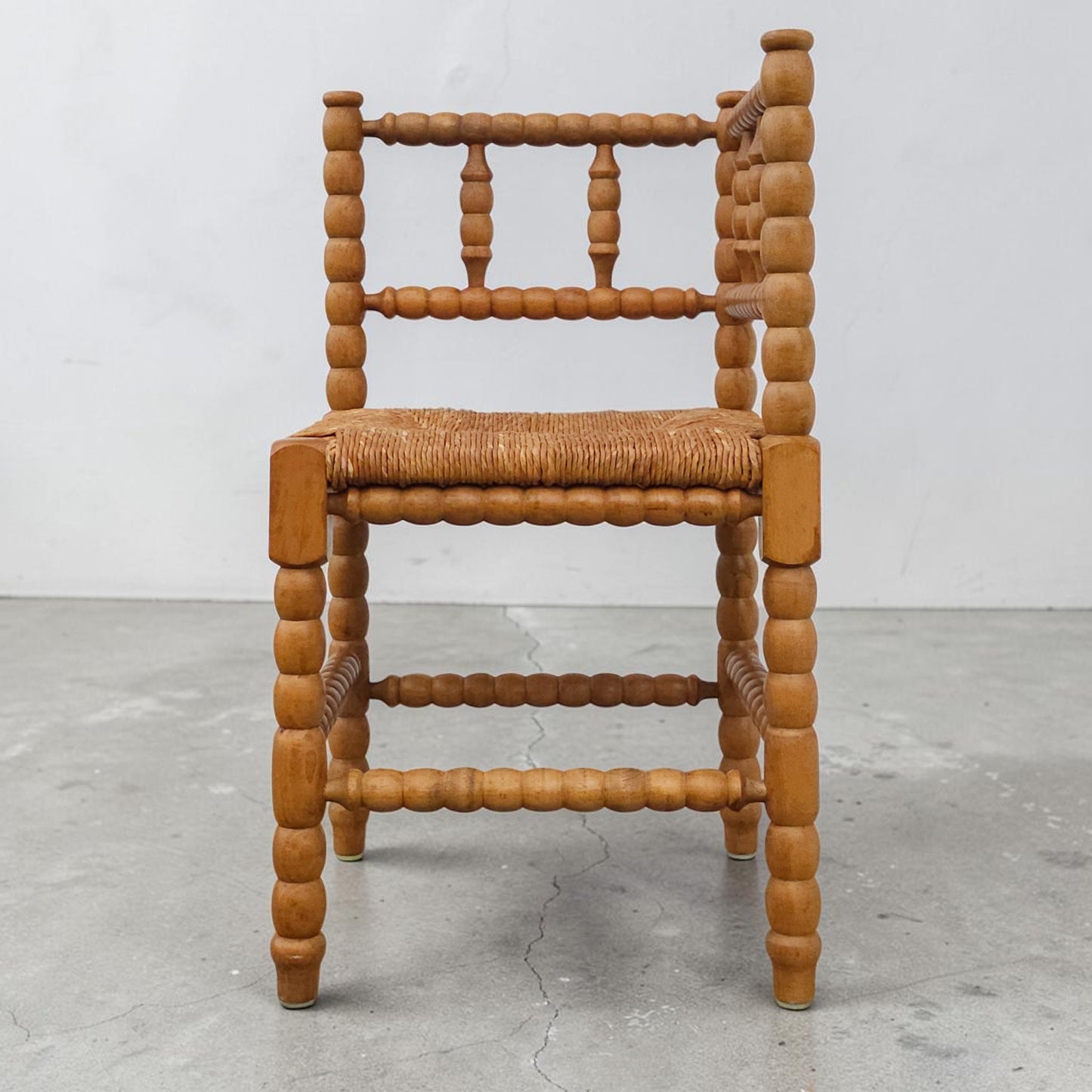 1950s Dutch Bobbin Turned Corner Chair with Rush Seat
