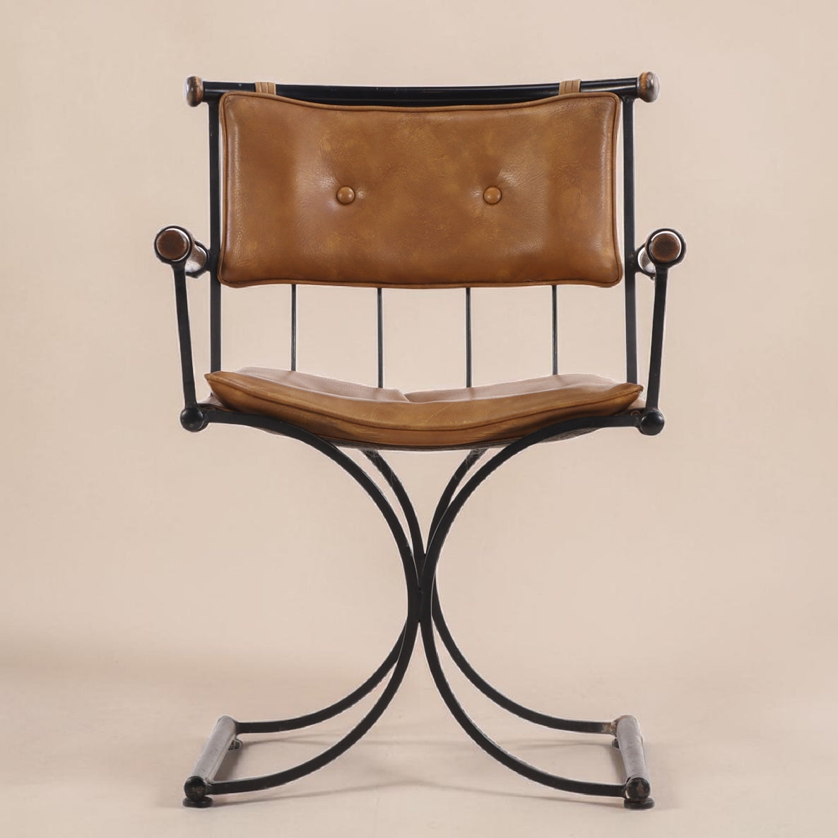 1970s Cleo Baldon Style Curule Iron Dining Chairs, Set of 4