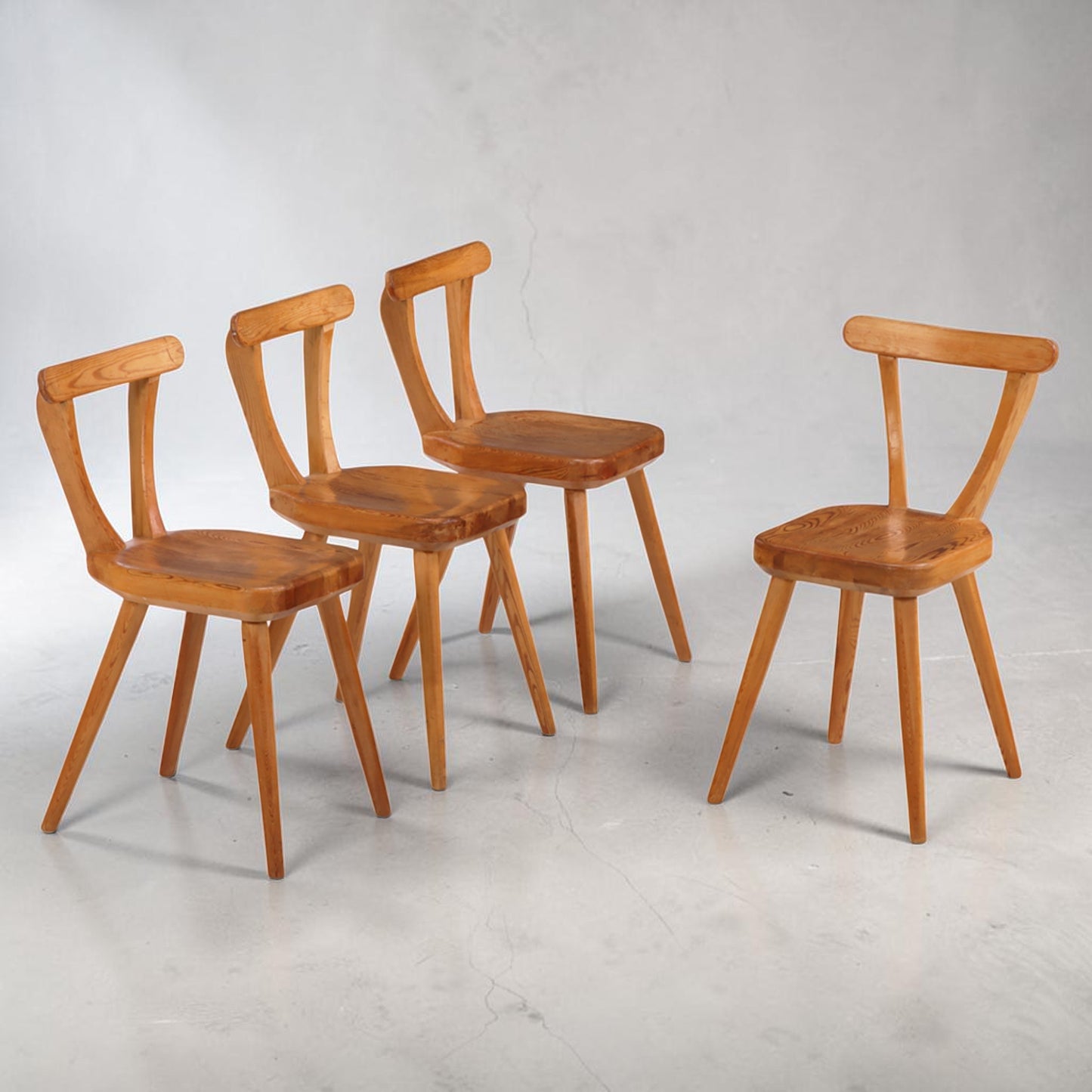 1940s Swedish Brutalist Pine Dining Chairs, Set of 4