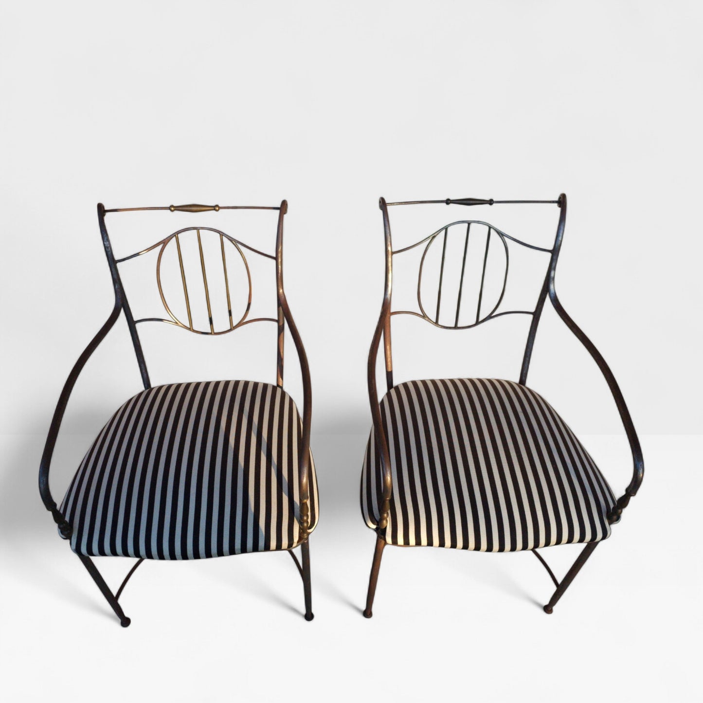 Pair of Mid-20th Century Neoclassical Iron Garden Armchairs in the Style of Maison Baguès