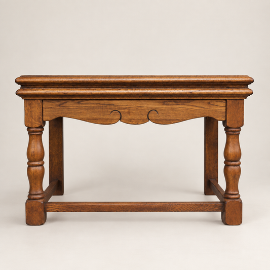 Circa 1940s English Jacobean Revival Oak Child’s Writing Desk / Side Table by Castle Furniture